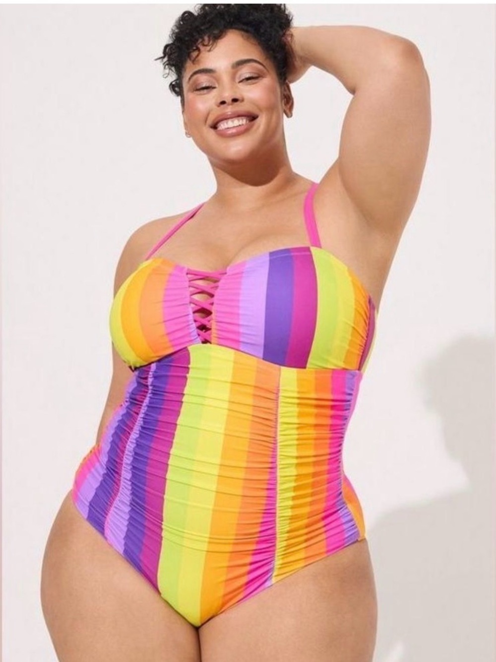 Torrid Criss Cross Back Vertical Stripe Rainbow Bathing Suit Size 3x (22/24)